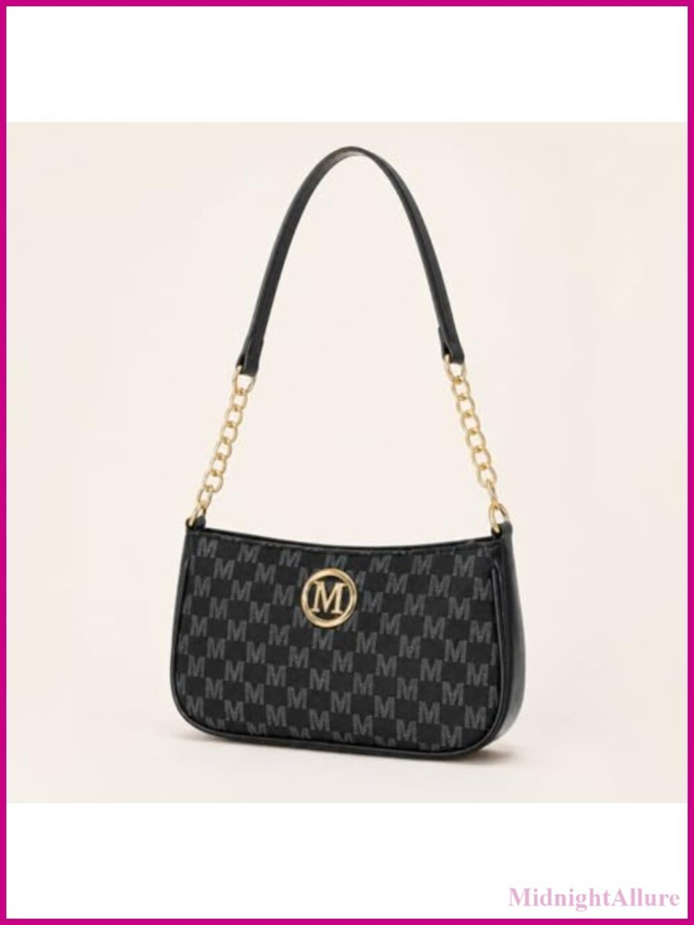 Small Vintage Shoulder Bag with Gold Chain Strap - Classic Printed Underarm